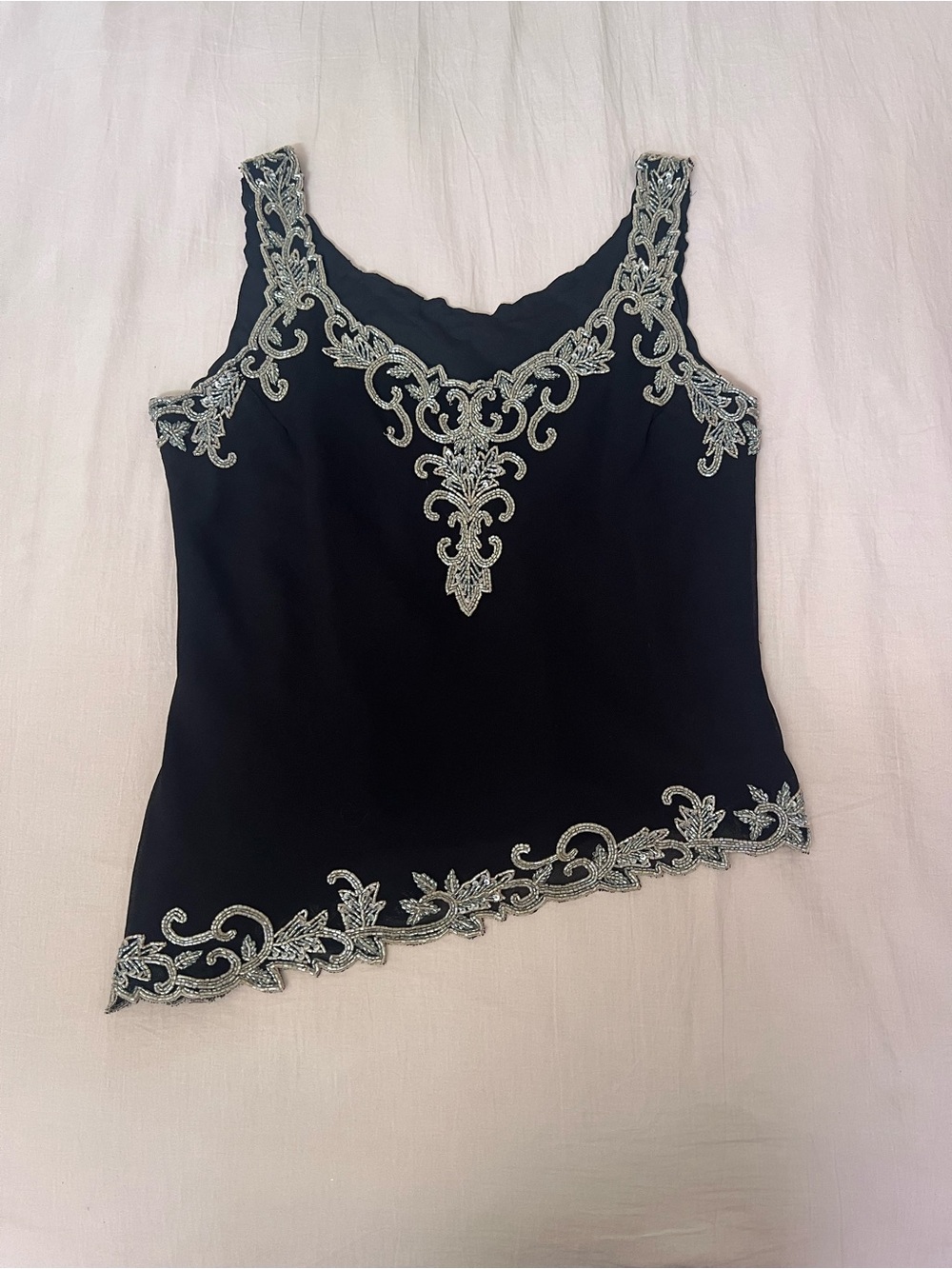 Vintage Black and Silver Beaded Asymmetrical Fairy Top